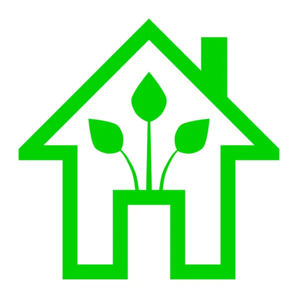 Eco house - icona della casa verde - contorno verde, isolato - vettore — Vettoriale Stock
