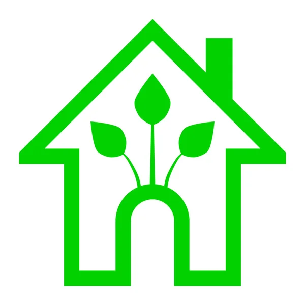 Eco house - icona della casa verde - contorno verde, isolato - vettore — Vettoriale Stock