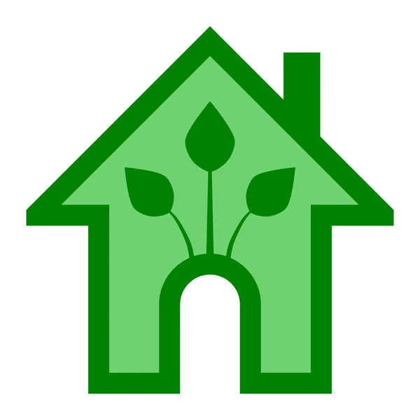 エコハウス-グリーンホームアイコン-緑のアウトライン、分離ベクトル — ストックベクタ
