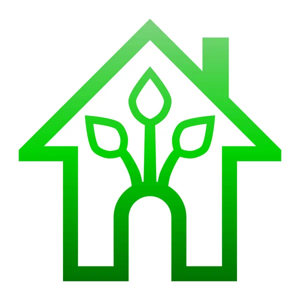 Eco house - green home icon - green gradient outline, isolated - — Stock Vector