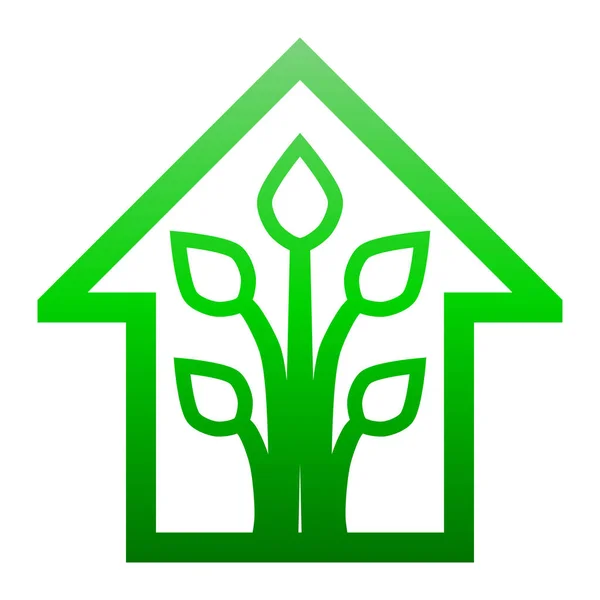 Eco house - icona green home - contorno verde, pendenza, isolato — Vettoriale Stock