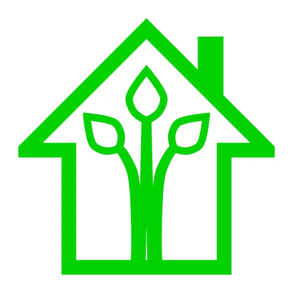 Eco house - green home icon - green outline, isolated - vector — Stock Vector