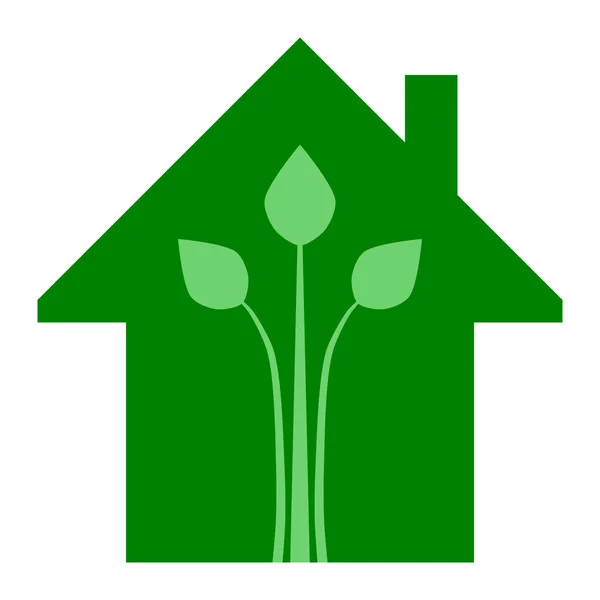 Eco house - green home icon - green, isolated - vector — Stock Vector