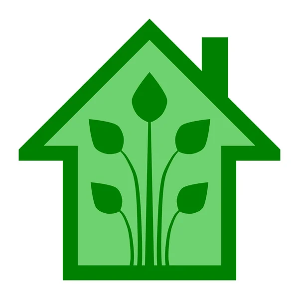 エコハウス-グリーンホームアイコン-緑のアウトライン、分離ベクトル — ストックベクタ