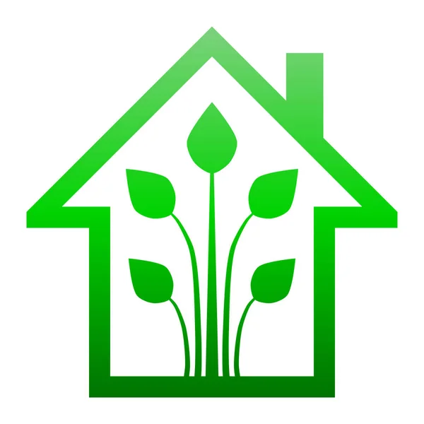 エコハウス-グリーンホームアイコン-緑のグラデーションアウトライン、孤立 - — ストックベクタ