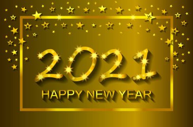 Happy New Year 2021 - tebrik kartı, el ilanı, davetiye - vektör