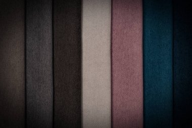 Döşemelik kumaş çeşitli renk örnekleri. Arka plan, boş şablon.