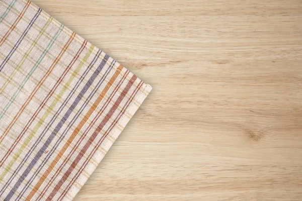 Checkered Tablecloth Wooden Table Abstract Background Empty Template — Stock Photo, Image