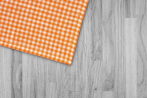 Tableros Rústicos Madera Con Mantel Cuadros Naranja — Foto de Stock