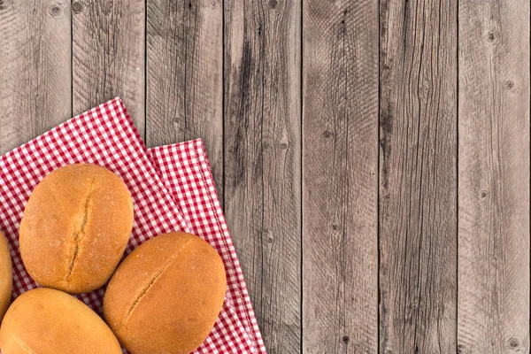 Buns Old Wooden Table Top View — Stock Photo, Image