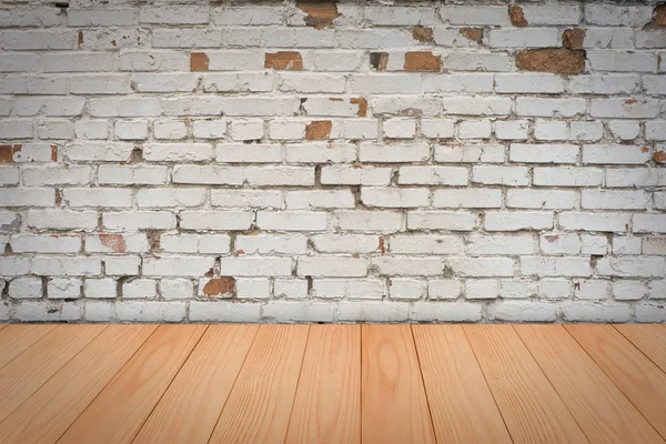 Empty Table White Brick Wall Background Product Display Template — Stock Photo, Image