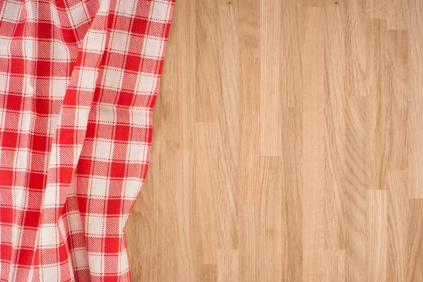 Empty Wooden Cutting Board Cloth Red Napkin — Stock Photo, Image