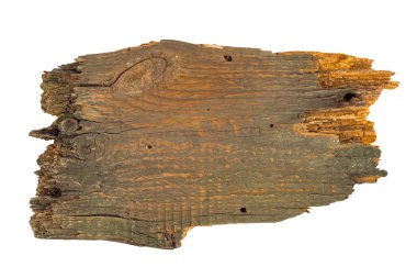 Eski ahşap tahtası beyaz bir arka plan üzerinde izole. Üstten Görünüm.