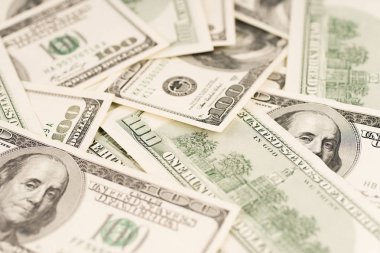 Dolar arka plan, yüz ABD Doları banknot faturaları, birçok Amerikan nakit para, seçici odak