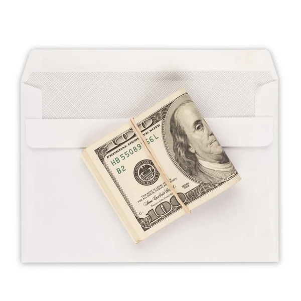 100 Dollar Bills Envelope Isolated White Background Top View — Stock Photo, Image