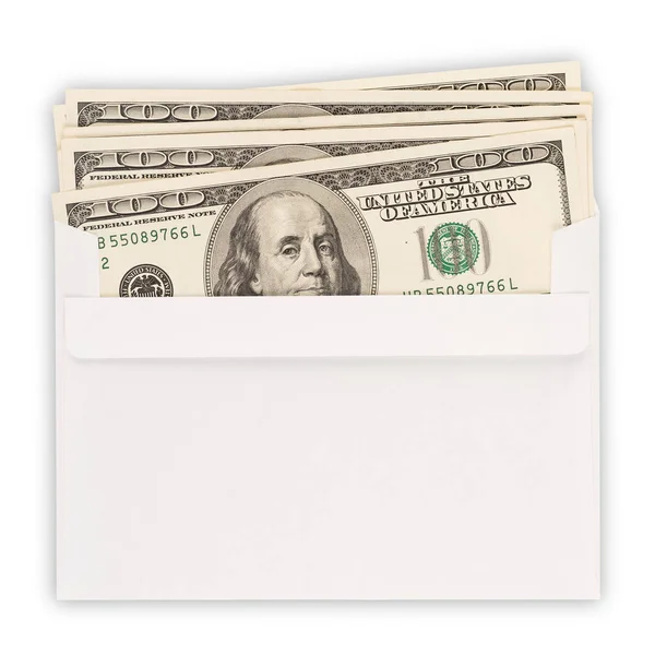 100 Dollar Bills Envelope Isolated White Background Top View — Stock Photo, Image