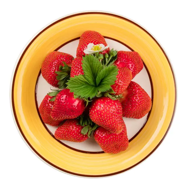 Strawberries Ceramic Plate Isolated White Background Top View — Stock Photo, Image