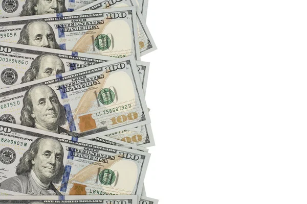 现金美元 背景与金钱美国一百美元钞票 白色背景上的顶部视图 — 图库照片