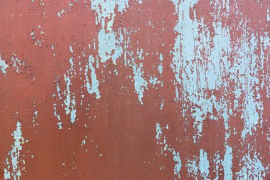 bir büyük paslı ve metal korozyon, yontma boya, peeling ve boya, kırmızı doku çatlama ile eski arka plan ile boyalı demir yüzey