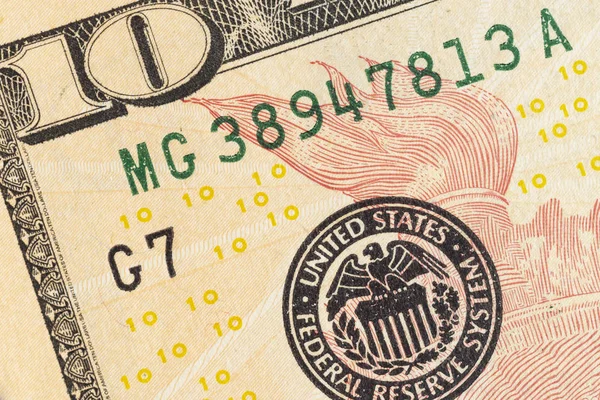 Some elements on new U.S. 10 dollar dill. — Stock Photo, Image