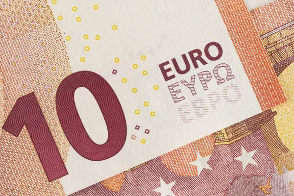 Zbliżenie zużytego banknotu papierowego 10 Euro. — Zdjęcie stockowe