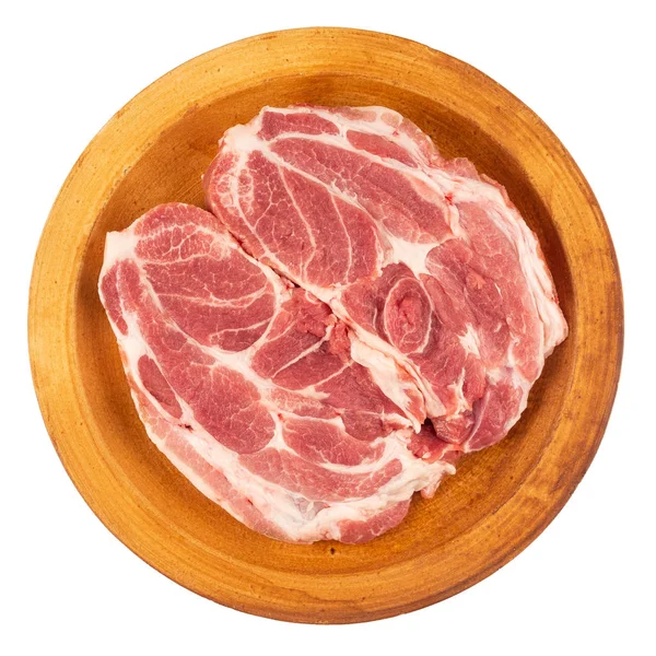 Raw pork on a plate isolated on white background. — Stock Photo, Image