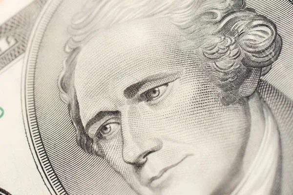 Alexander Hamilton face on US ten or 10 dollars bill — Stock Photo, Image