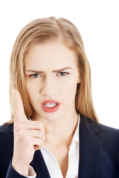 Hermosa mujer de negocios caucásica muestra gesto de advertencia . — Foto de Stock