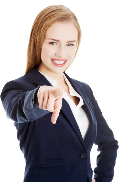 Beautiful caucasian business woman pointing on you. — Stock Photo, Image