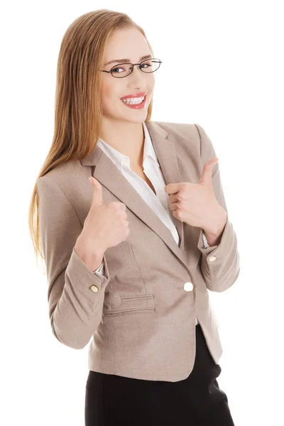 Beautiful caucasian business woman pointing on herself. — Stock Photo, Image