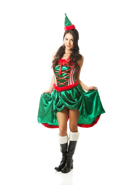 Longitud completa hermosa mujer usando ropa de elfo — Foto de Stock
