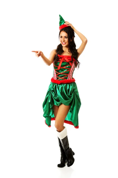 Donna vestita da elfo che punta — Foto Stock