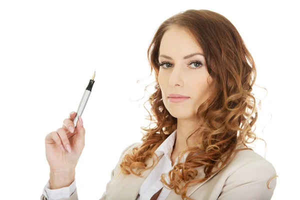 Podnikatelka držící pero. — Stock fotografie