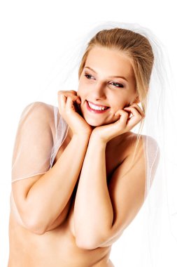 Düğün duvağında güzel çıplak gelin