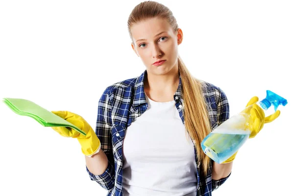 Concepto de limpieza. Mujer joven cleaninc. —  Fotos de Stock