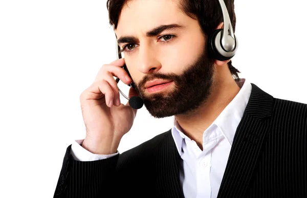 Joven hombre del centro de llamadas hablando con el cliente . —  Fotos de Stock