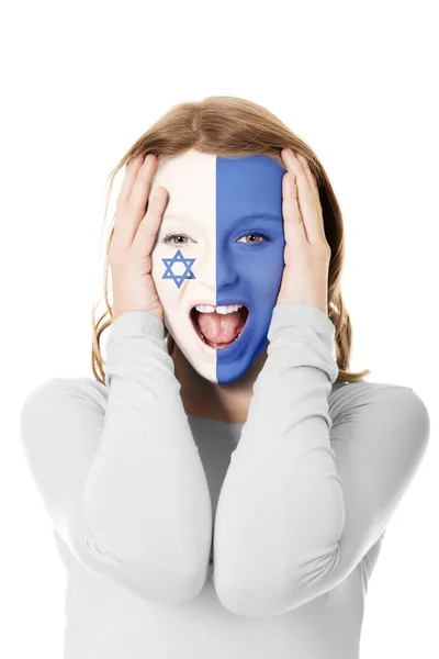 女性の顔にイスラエル共和国の旗. — ストック写真