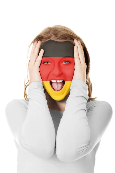 Mujer con bandera de Alemania en la cara . —  Fotos de Stock