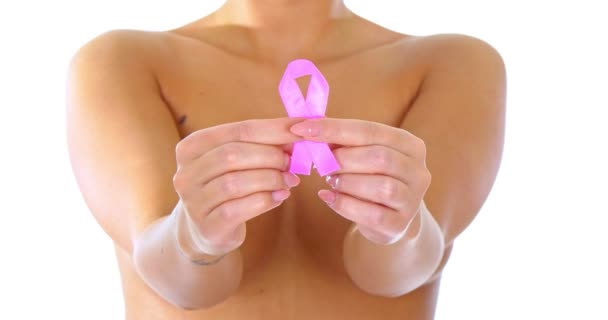 Růžová stuha - povědomí o rakovině prsu — Stock video