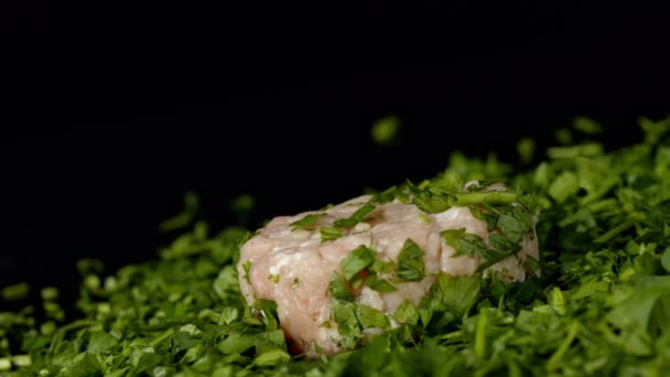 Raw meat in parsley — Stock Video
