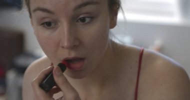 Kırmızı ruj kullanarak banyo kadına