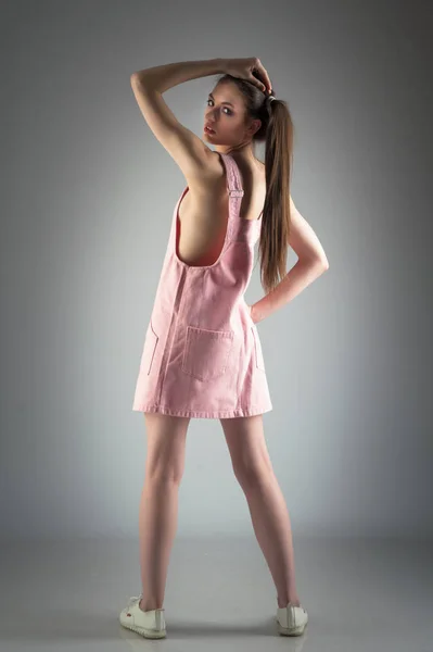 Attractive Young Girl Pink Sundress — Stock Photo, Image