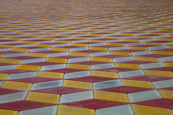 Sidewalk Tiles Close Stone Texture Yellow Red Path — Stock Photo, Image
