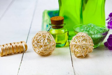 Spa uygulamaları ahşap tablo. 