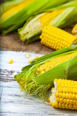 Olgun Mısır eski kahverengi ahşap masa.