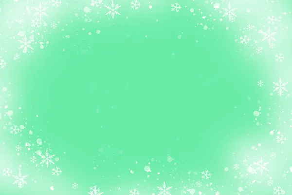 Kerst Frame Met Sneeuwvlokken Een Groene Achtergrond Feestelijke Inrichting — Stockfoto