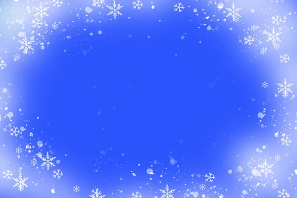 Boże Narodzenie Ramki Płatki Śniegu Niebieskim Tle Świąteczne Dekoracje — Zdjęcie stockowe
