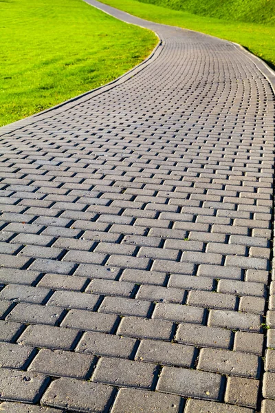 Stone Path Park Green Lawn Beautiful Summer City Park Walking — Stock Photo, Image