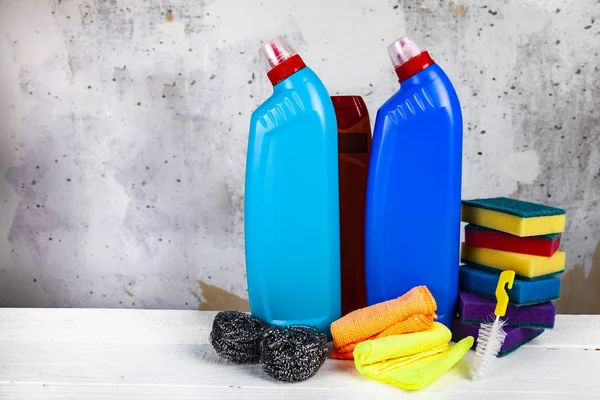 Items Home Office Cleaning Background Gray Wall — Stock Photo, Image