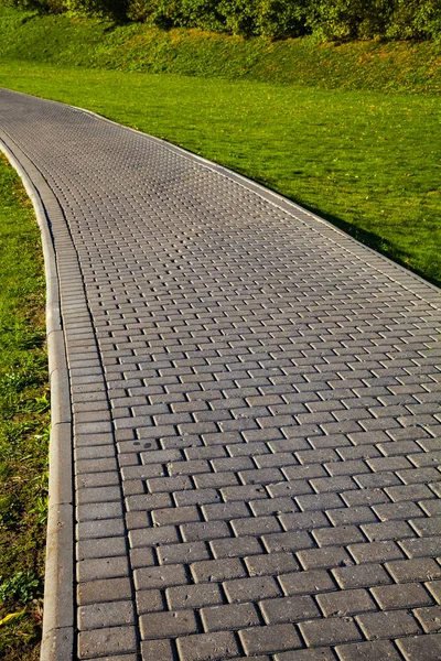 Parktaki Taş Patika Yeşil Çimenlik Yürümek Için Güzel Bir Yaz — Stok fotoğraf